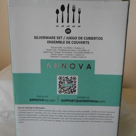 Annova Set 20 Stainless Steel Silverware Flatware Brown Woodgrain Look Handles - Picture 4 of 6